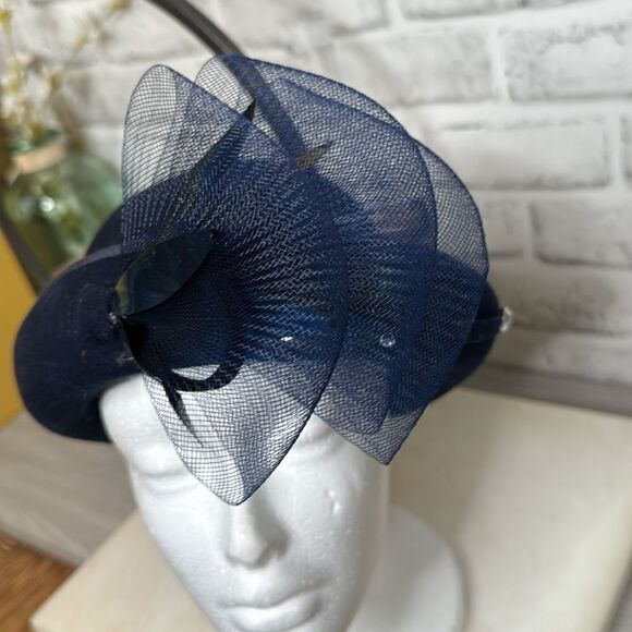 Vintage Bellini Bollman New York 100% Wool Fascinator Hat, Derby, Navy Blue - Picture 4 of 7